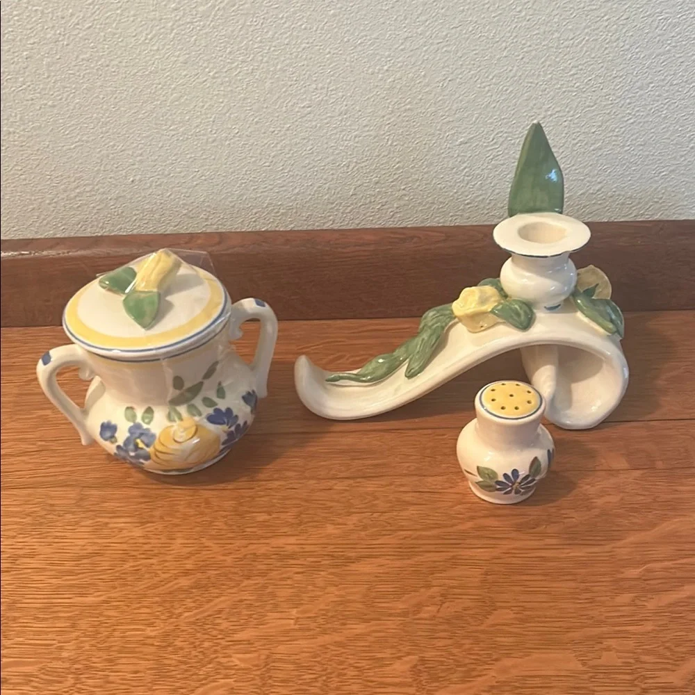 Red Wing Pottery Brittany Ceramic Sugar Dish Candlestick Holder Salt Shaker